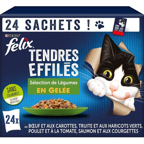 Asfasfq-Felix | Tendres Effilés | Chat Adulte | En Gelée | Recette 100% Complète Et Equilibrée | Sélection Mixte Aux Légumes : Au Saumon, Truite, B?uf Et Poulet | Sachets Fraîcheurs | 24 X 85g