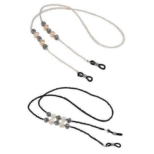 Lot De 2 Chaînes De Lunettes Élégantes Avec Motif Perlé ¿ Cordon Durable Pour Lunettes De Lecture Et Lunettes De Soleil ¿ Noir Et Blanc