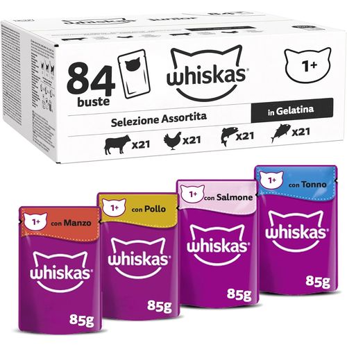 Asfasfq-Whiskas 1 An + Repas Pour Chat Adulte, Lot De 84 Sachets Fraîcheur De 85 G, 4 Variétés En Gelée, Nourriture Humide Chat Complète Et Équilibrée