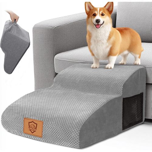 Asfasfq-Escalier Pour Chien À 2 Marches, Escalier Pour Animaux En Éponge Haute Densité 30d Avec Housse En Amovible Et Lavable, Marche Pour Chienpour Lit & Canapé, Gris