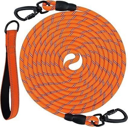 Longe Pour Chien 5m/ 10m/ 15m/ 20m, Poignée Rembourrée, Double Crochets Robustes, Laisse De Dressage Pour Chien De Moyen À Grandes Taille (Orange, 20m)