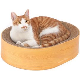 Teppc-Griffoir Pour Chat, Grattoir-Lounge En Carton, 2-En-1 Plateau À Griffes, Ovale Avec Lit Intégré, Durable Et Moderne En Forme De Bol, Protège-Meubles Contre Les Griffures De Chat, Couleur Bois