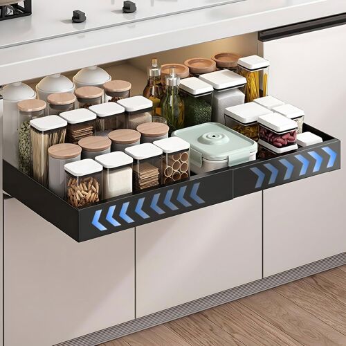 TIANYI-Tiroir Coulissant Cuisine | Tiroir Coulissant Adhesif | Tiroir Coulissant Extensible Cuisine (32-52 cm) | Tiroir Coulissant Cuisine Adhesif | Pas Besoin de Percer ni de Clouer