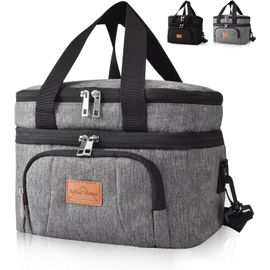 MEVRONISSHOP-Sac Isotherme Repas 10L, Lunch Bag Sac à Déjeuner Sac Isotherme 2 Compartiment Sac Réfrigérant Portable Panier Repas Sac isotherme Pliable Pour Hommes, Femmes (Grey)
