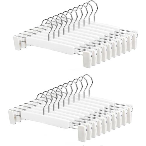 ASFASFq-Lot de 20 Cintres pour Pantalon, Cintres Porte-Jupes, avec 2 Clips réglables antidérapants, Crochets pivotants à 360,pour Pantalons Jupes Chaussettes sous-Vêtements ¿Blanc