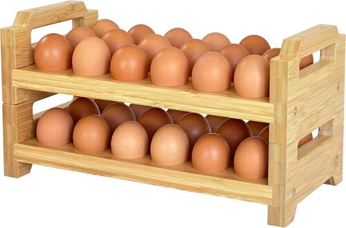 Jexnovashop-Support À ?ufs En Bambou ¿ Design Empilable Pour 36 ?ufs | Plateau À ?ufs Frais De La Ferme | Organiseur De Comptoir De Cuisine En Bois | Convient Aux ?ufs De Caille, Canard, Dinde Et De