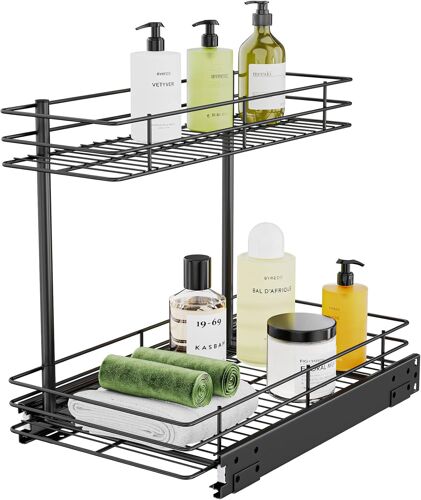 Jexnovashop-Tagère Rangement Cuisine En Métal, Étagère Sous Évier Rack À 2 Niveaux Pour Cuisine Salle De Bain,Rangement Sous Évier - Noir