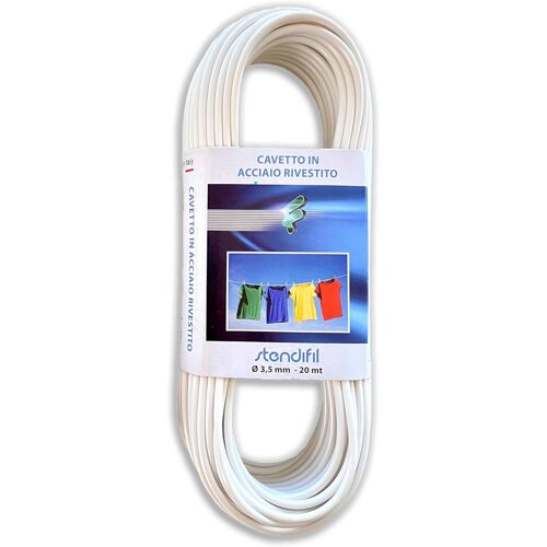 MEVRONISSHOP-Corde à Linge Blanche de 3,5 mm en Acier - 20 Mètres - Corde Fabriqué en Italie - Fil Câble Séchoir à Linge Plastifié pour extérieur pour étendre Le Linge Les Vêtements - Couleur Blanc
