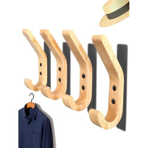 TIANYI-Porte-manteau Mural en Bois Massif (4 Pièces) - Crochets Design en Chêne Poli à Main - Support 10kg - Pour Cuisine, Chambre & Salle de Bain