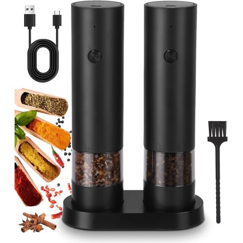 JEXNOVASHOP-Lot de 2 Ensemble de Moulin à Poivre Électrique, Moulin à Sel et Poivre électrique avec Base, 2 Vitesses de Mouture Réglable, Rechargeable USB, Salieres et Poivrieres Electrique avec Bros