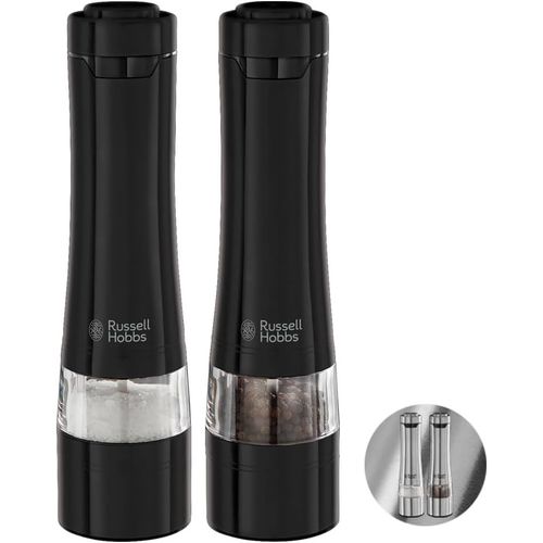 TIANYI-Set Moulins à Sel et Poivre électrique [2 Moulins automatiques] Noir Acier Inox (Finesse de broyage réglable, Meules en Céramique, pour épices séchées, Eclairage LED) 28010-56