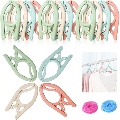 KALANKA-12 Pièce Cintre Pliable Portable, Voyage Cintre Pliable avec Corde à Linge Coupe-Vent, de Voyage Antidérapant en Plastique pour La Maison, L'hôtel, Les Voyages, Le Camping (4 Couleurs)