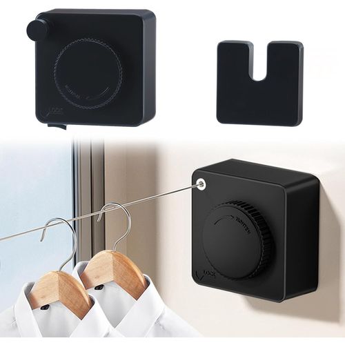 anw-Corde À Linge Rétractable,Étendoir À Linge Pour Intérieur Et Extérieur Fils À Linge De 4,8M En Acier Inoxydable,Gain De Place,Fil A Linge Extérieur Retractable Pour Balcon,Salle De Bain(Noir)