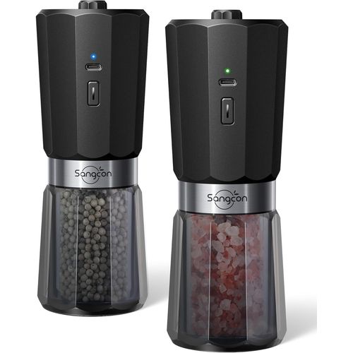 SUBZONAL-Sangcon 2 Vitesses Moulin à Sel Et à Poivre éLectrique à Gravité, 800mAh Moulin à Poivre Rechargeable Grande Capacité, 5 Niveaux de Finesse Réglable Extérieurement, Broyage Automatique à Une