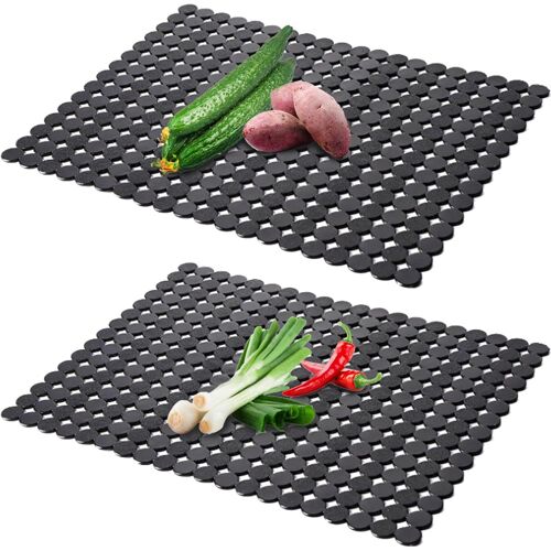 Kalanka-2 Pièces Tapis Évier Cuisine Protège Évier Noir Découpable Contre La Saleté Et Les Rayures Pour Couverts (40x30 Cm)
