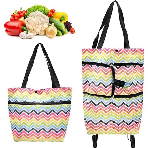 KKAHQ-INHEMING Sacs de Courses Pliables avec roulettes,Chariot de Courses Pliable, 2 en 1 Shopping Trolley pour la Maison, Le Supermarché - Rainbow