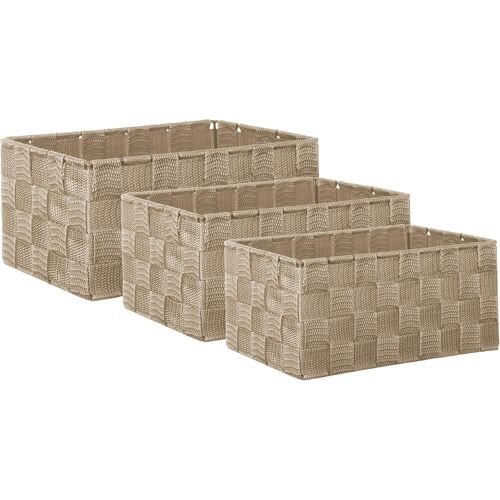 Jexnovashop-Lot De 3 Boîtes De Rangement ¿ 22 X 15 X 11 Cm, 21 X 13 X 9,5 Cm, 19 X 11 X 8,5 Cm ¿ Paniers D¿Étagère Carrés Sans Couvercle ¿ Aspect Rotin Tressé Avec Cadre En Métal ¿ Beige