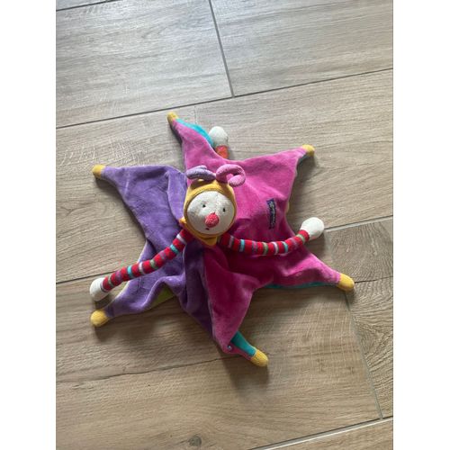 Doudou peluche clown dragobert moulin roty réversible multicolore lutin 