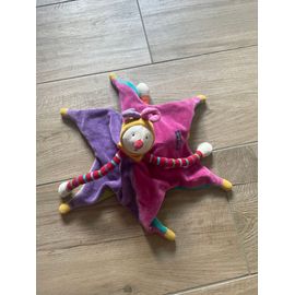 Doudou peluche clown dragobert moulin roty réversible multicolore lutin 