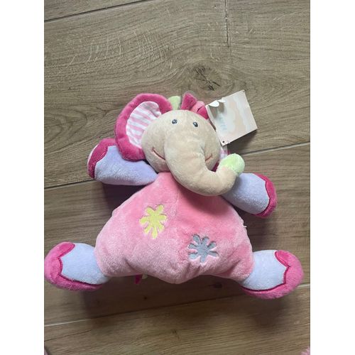 Doudou peluche éléphant rose nattou fleurs olifant elefant 