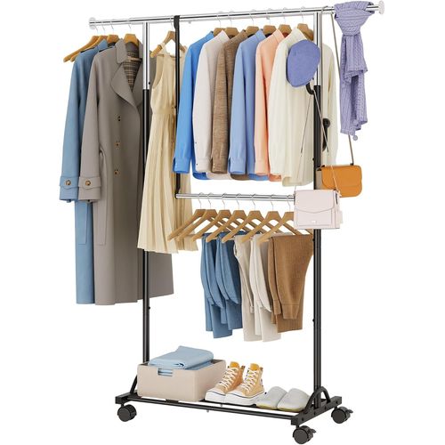 Ytseazn-Portant À Vêtements Sur Roulettes,Mobile,Stable,En Métal,Réglable,89,50x39,00x161,20cm,Noir