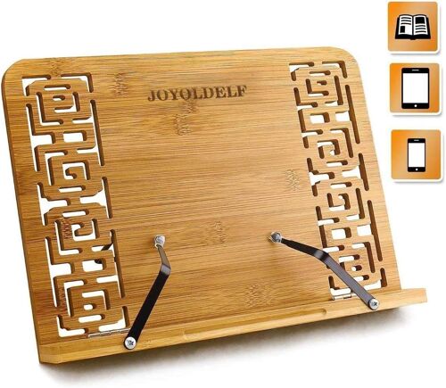 Jexnovashop-Joyoldelf Support De Lecture, Support Pour Livre En Bambou, Porte-Livre Tablette Pliable Et Réglable 5 Degré Pupitre De Lecture Pour Ipad, Tablette, Iiseuse, Livres De Cuisine(34.5x24x5)