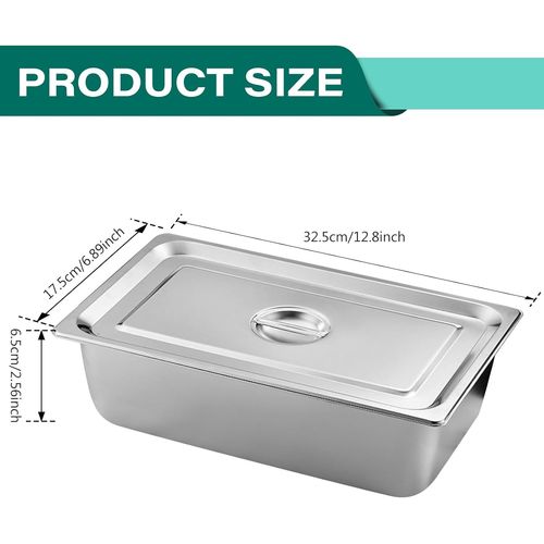 SUBZONAL-3 Pièces Bac Gastronorme, Bac Inox Alimentaire avec Couvercle, Plat Inox Barbecue, Plat Rectangulaire pour Mariner Viande, Escalopes, Empilable Set à Panure, Récipient pour Cuisine (32.5x17.