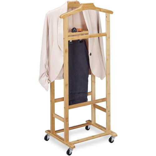 Asfasfq-Valet De Chambre À Roulettes, Portant En Bambou, Range-Vêtements Chambre, H X L X P : 107 X 47 X 37 Cm, Nature