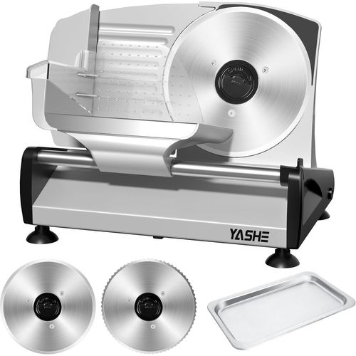 SUBZONAL-Trancheuse Électrique Avec Moteur DC Silencieux, Trancheuse À Jambon 200W, Lames En Acier Inoxydable Dual 19CM, Épaisseur Réglable De 0-15mm, Idéale Pour Viande, Fromage, Pain Et Légumes