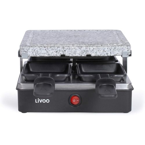 ASFASFq-LIVOO DOC242 Appareil à Raclette 4 Personnes | Grill Pierre en Granite Amovible | Revêtement Antiadhésif - 600 Watts