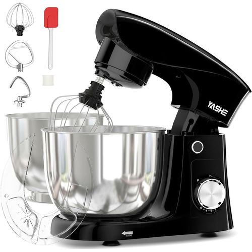 Robot Pâtissier 1500W, 4,5L + 5L Deux Bols En Acier Inoxydable, 10+P Vitesses, Tête Inclinable, Crochet À Pâte, Batteur & Fouet, Robot Pétrin Professionnel