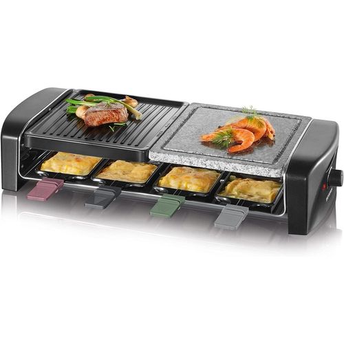 SUBZONAL-SEVERIN Appareil Ã€ Raclette Pour 8 Personnes, Plaque De Cuisson Avec Pierre Naturelle Et Plaque En Fonte Antiadhésive, Gril Raclette 1 400W, Noir, RG 9645