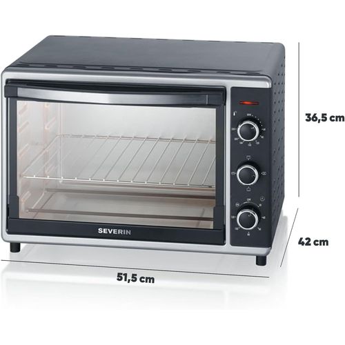 SUBZONAL-SEVERIN Mini-Four à chaleur tournante 42 L avec pierre à pizza et tournebroche, Four posable 1 800 W design élégant, électrique avec minuteur 120 min, Noir/Inox, TO 2058