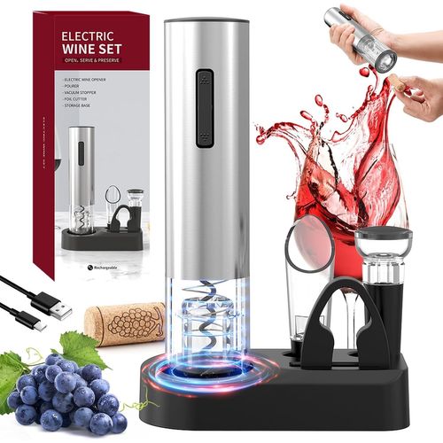 SUBZONAL-Tire Bouchon Electrique Rechargeable,Ouvre Bouteille Electrique Coffret Cadeau Avec Coupe-Capsule, Bouchon à Vide, Bec Verseur, Aérateur de Vin Pour Les Amateurs Vin Cadeau Maison Fête