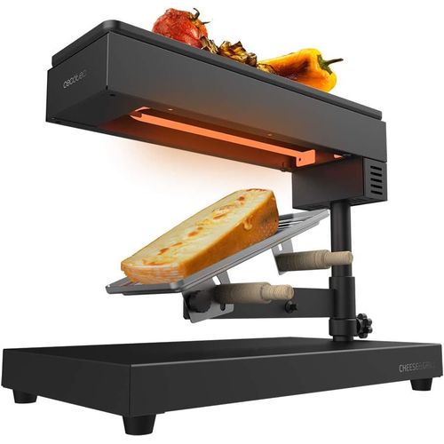 ASFASFq-Raclette traditionnelle Cheese&Grill 6000 Black. Puissance de 600W, Fonction gril, Acier inox, 2 Spatules en Bois, Thermostat réglable