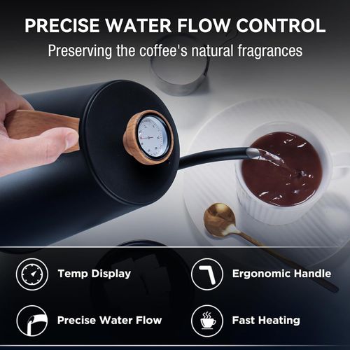 Bouilloire Électrique À Col De Cygne 1L, 1000W Inox Théière Électrique Avec Arrêt Automatique, Chauffage Rapide, Base Pivotante À 360º, Pour Café Et Thé, Noir[BOU9180235]