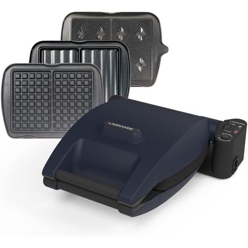 SUBZONAL-LAGRANGE Gaufrier Premium, 1200W, 3 jeux de plaques inclus (Gaufre, Gaufrette & Croque Monsieur), Fabriqué en France, Réversible sur son socle, Cuisson personnalisé, Multifonction, 019642