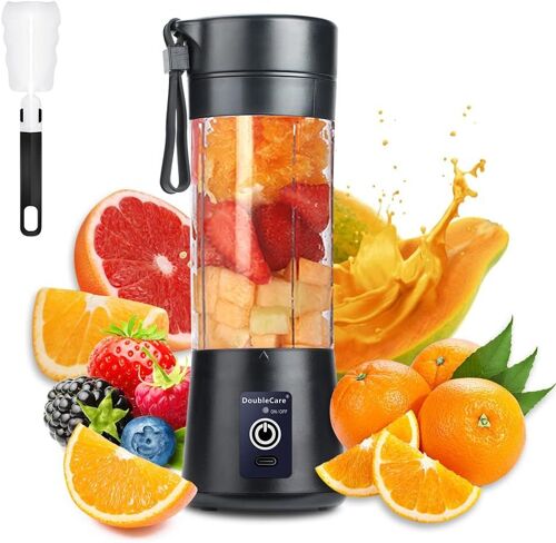 SUBZONAL-Mixeur Portable, Mixeur électrique USB, Mini Mélangeur Portable pour Shakes et Smoothies, jus, 380 ml, 6 lames idéales pour Mélanger, noir