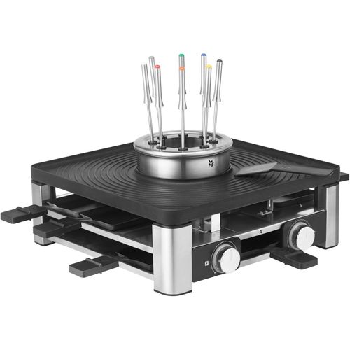ASFASFq-Lumero Station Gourmet 3-en-1, Raclette, Appareil à fondue, Grill électrique d'intérieur, 8 personnes, Gamme complète d'accessoires, Cuisson simultanée, Revêtement acier inoxydable 0415480011