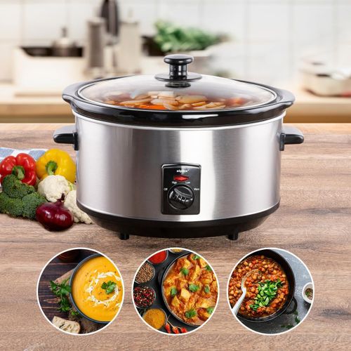 KALANKA-Alpina Mijoteuse Electrique - 3,5 litres - 3 Niveaux de Chaleur - Ceramique/Inox, Argenté
