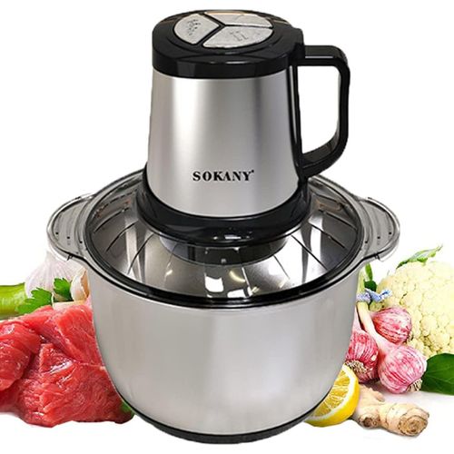 Hachoir Électrique Mini hachoir a viande electrique Avec Bol Acier Inox, robot petit Avec 2 niveaux de vitesse et 4 Lames en inox (SK-7027, 800W, 3L)