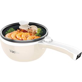 SUBZONAL-Vocha Casserole Electrique, Petite Marmite Hot Pot Électrique, Poêle Antiadhésive Avec Couvercle, 20cm, Multicuiseur Portable pour Repas Chauffer en Studio/Maison/Voyage (Beige)