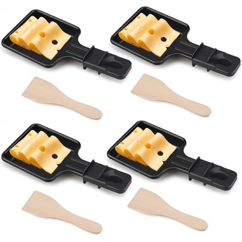 ASFASFq-Mini Ensemble de 4 PoêLes à Raclette au Fromage, PoêLons CarréS, Avec 4 Spatules en Bois pour la Grille éLectrique Universelle, Adapté pour Griller du Fromage, des ?ufs