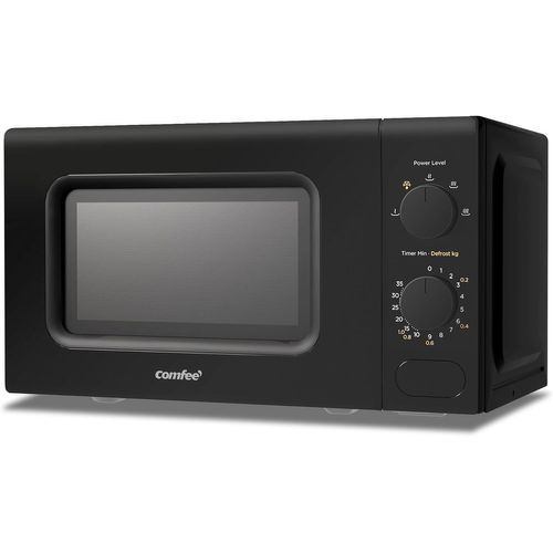 ASFASFq-CM-M202CC(BK) Four à micro-ondes compact avec la capacité de 20 litres, 700 W avec Commande manuelle, Convenable pour petites cuisines, 5 niveaux de puissance, Dége rapide, Noir