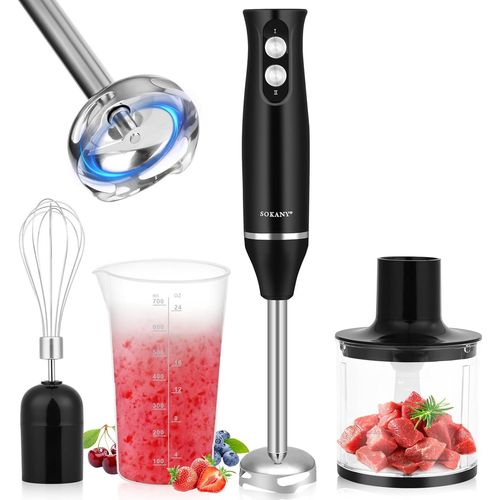 4-En-1Mixer Plongeur,Mixeur Plongeant Multifonction 500W,2 Vitesses Variables,Avec Fouet,Hachoir De 500Ml Et Verre Doseur 700 Ml,Pour Préparations,Bébés,Soupes,Smoothies Et Purées