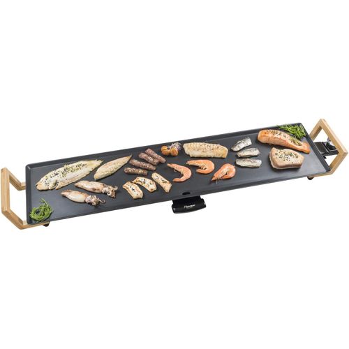 KALANKA-Plancha électrique, Barbecue electrique XXL avec revêtement anti-adhésif, Gril de table pouvant jusqu'à 8 personnes,Surface de cuisson extra longue, Asia Lounge, Couleur: noir