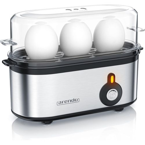 ASFASFq-Arendo - Cuiseur à oeufs en acier inoxydable Threecook, Egg cooker 1-3 oeufs, Dur, Mollet ou à la Coque, Verre doseur avec Perce, Indicateur Lumineux, 210W, Base anti-dérapante, sans BPA, cer
