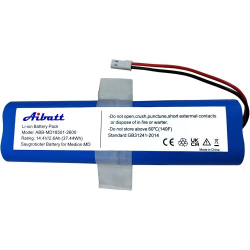 Batterie de rechange,37,44 Wh,compatible avec Medion MD 18500,18501,18600 Aspirateur Home Cleaner (14,4 V,2600 mAh,Li-Ion)