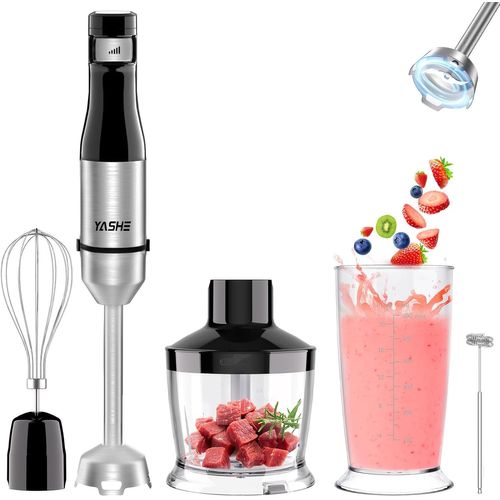 ERYI-Mixeur Plongeant 5 En 1, Mixeur À Main Électrique 1000W, Mixeur À Vitesse Réglable En Continu, En Acier Inoxydable, Ensemble De Mixeur Avec Hachoir De 500Ml,Verre Gradué, Fouet Et Batteur À Lait