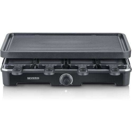 ASFASFq-SEVERIN Appareil à raclette pour 8 personnes, Plaque de cuisson avec surface de cuisson rainurée 41,7 x 26,3 cm antiadhésive, Gril raclette 1 400 W, Noir, RG 9670